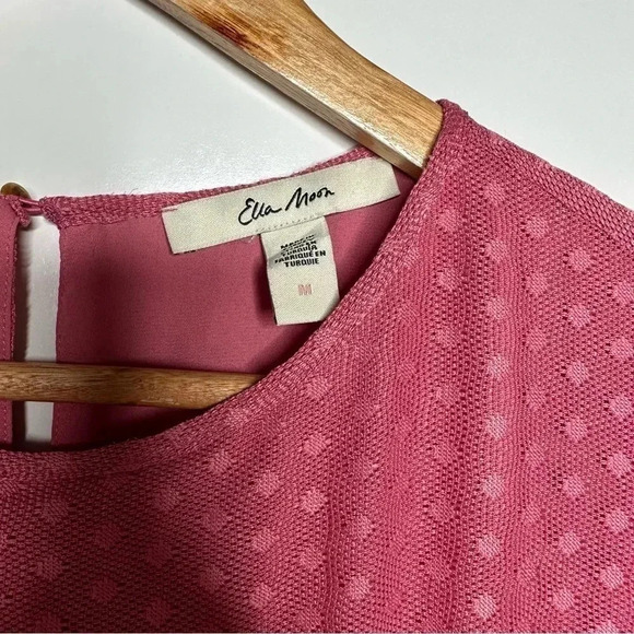 Ella Moon Mauve Pink Swiss Dot Overlay Smocked Ruffle Waist Dress Size Medium - Picture 6 of 12